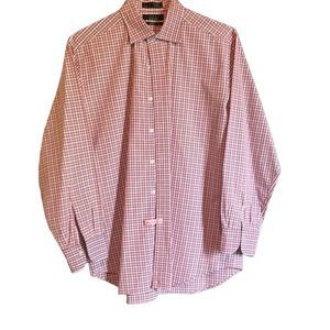 Saks Fifth Avenue Black Label Mens 16.5" 32/33 Red Plaid Slim Fit Dress Shirt